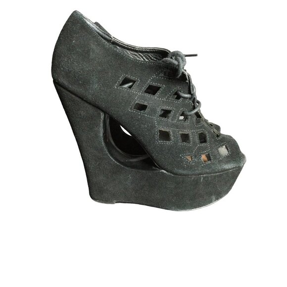 Steve Madden Daade Cut-Out Suede Leather Wedge Heel Bootie Black Size 7.5 M - Picture 2 of 10